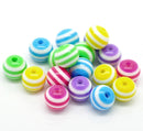8mm Round PASTEL RAINBOW STRIPE Striped Beads . acrylic, 200 beads,  bac0067