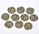 6 Round Bronze Brass Connector Charms . BUBBLE FLOWER Pattern . chb0228