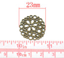 6 Round Bronze Brass Connector Charms . BUBBLE FLOWER Pattern . chb0228