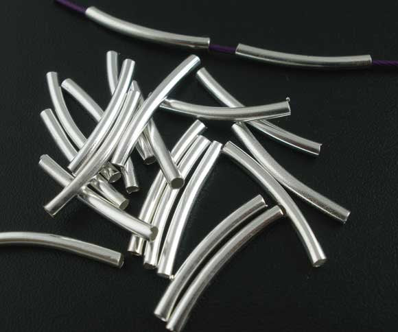 300Pcs Silver Plated Smooth Spacer Tube Beads 19mm long . bme0262