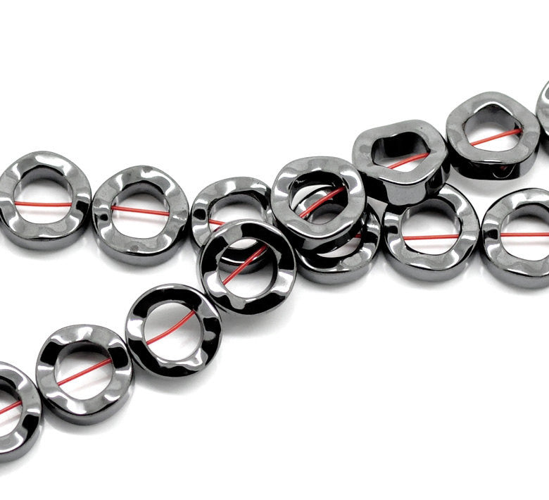 15" Strand Gunmetal Faceted WAVY DONUT CIRCLE Hematite Loose Beads . 12mm  ghe0069