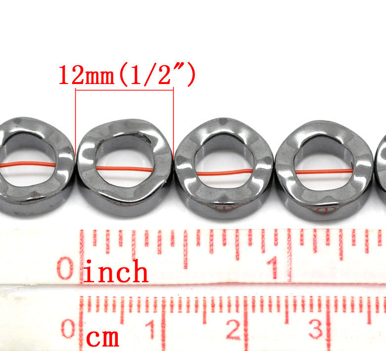 15" Strand Gunmetal Faceted WAVY DONUT CIRCLE Hematite Loose Beads . 12mm  ghe0069