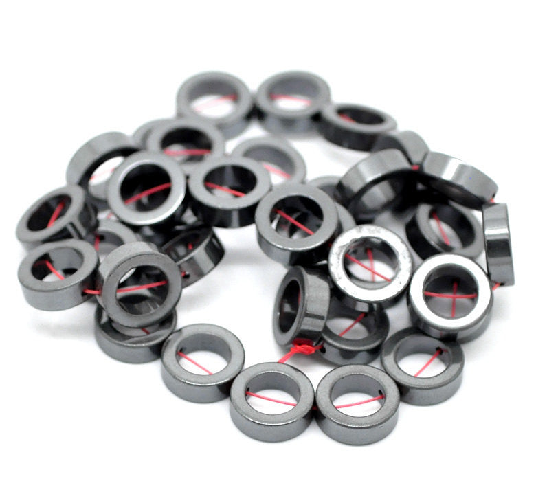 12mm Hematite OPEN DONUT CIRCLE Loose Beads, full strand, about 33 beads, ghe0082