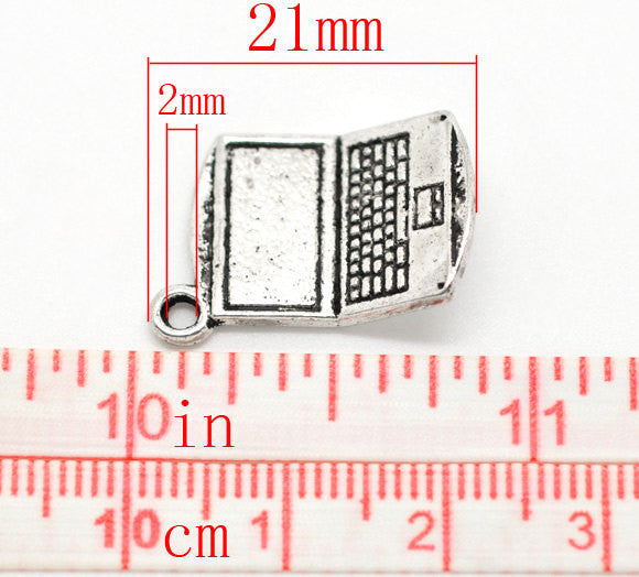 10 Small Silver Tone Metal LAPTOP COMPUTER Charm Pendants   chs0202