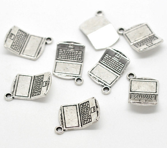 10 Small Silver Tone Metal LAPTOP COMPUTER Charm Pendants   chs0202