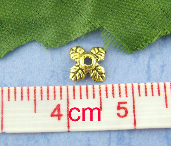 Antique Gold 4 Petal Leaves Bead End Caps 6mm  fin0087a