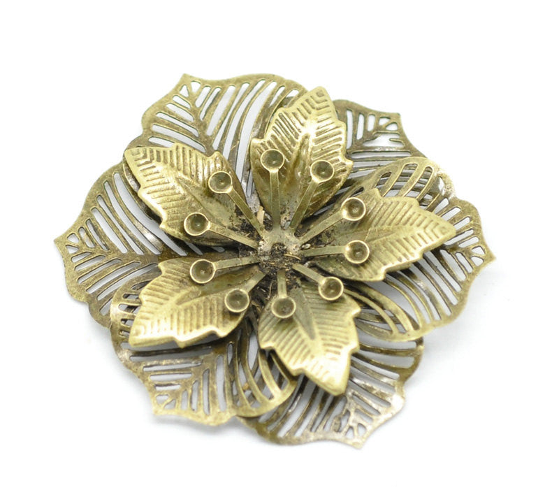 10 Large Brass Bronze Flower ROSETTE Leaf Stampings  FIL0033
