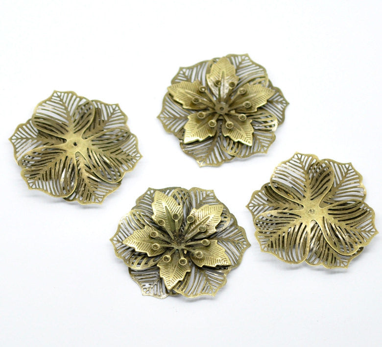10 Large Brass Bronze Flower ROSETTE Leaf Stampings  FIL0033
