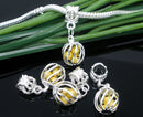 5 Silver Plated Charm for European Large Hole Bracelets . Gold STARDUST Beads in Cage . chs1016
