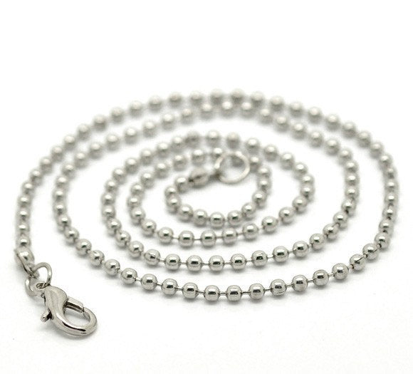 12 Silver Tone BALL CHAIN Necklaces, lobster clasp, 24" long 2.4mm, FCH0385