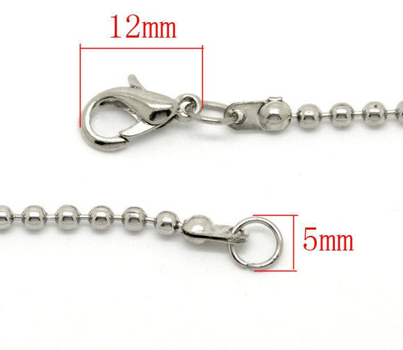 12 Silver Tone BALL CHAIN Necklaces, lobster clasp, 30" long 2.4mm, FCH0386