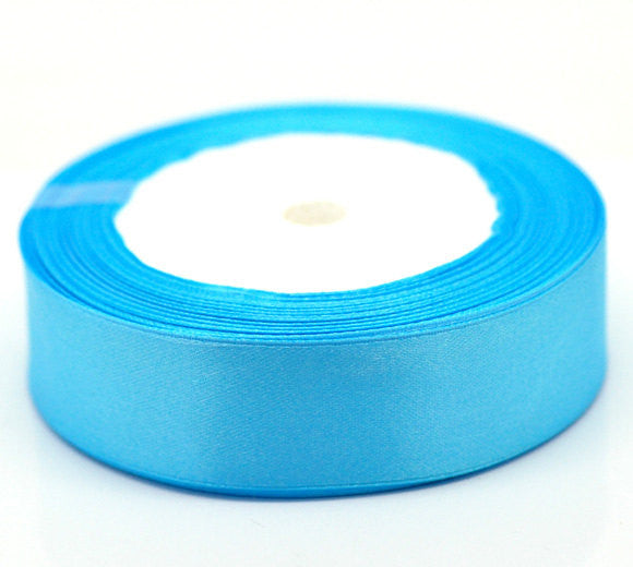 1 inch wide AQUAMARINE BLUE Satin Ribbon for Weddings, Scrapbooking, Jewelry Making, Sewing, Gift Wrap  25 yards rib0065