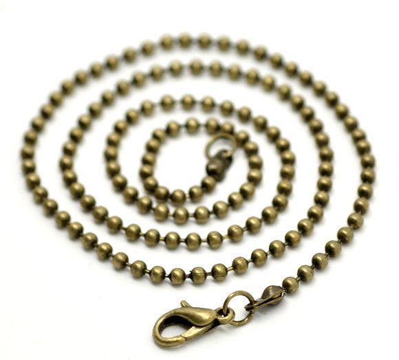 One Dozen (12) Brass Bronze Tone BALL CHAIN Necklaces, lobster clasp, 20" long 2.4mm fch0101