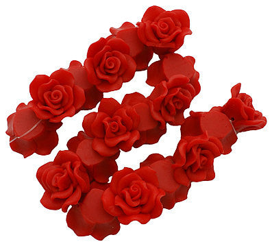 2 Large SCARLET RED Polymer Clay Rose Beads  pol0018