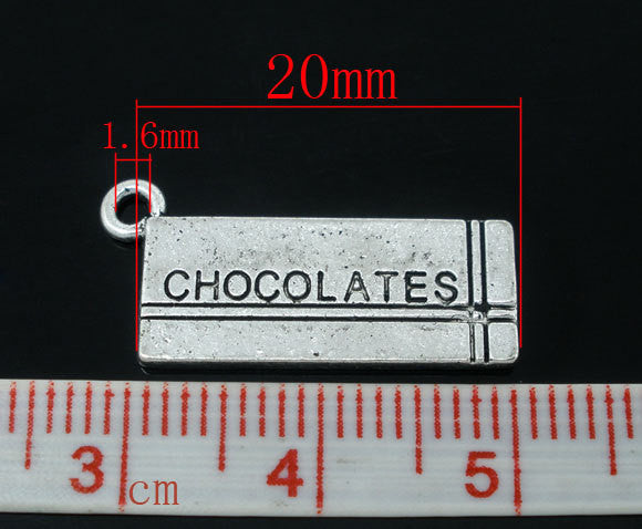 10 Silver Tone Metal Pewter CHOCOLATE BAR Charm Pendants   chs0605