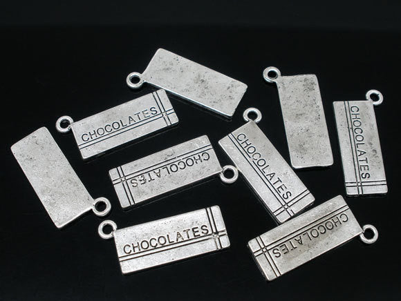 10 Silver Tone Metal Pewter CHOCOLATE BAR Charm Pendants   chs0605