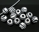 50 Round BLACK and WHITE TIGER or Zebra Striped Beads . acrylic . great for homecoming, spring animal print designs . bac0180