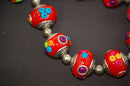 4 Unique Large BRIGHT RED Multicolor Indonesian Clay Beads, Seed Bead and Bali Accents pol0005