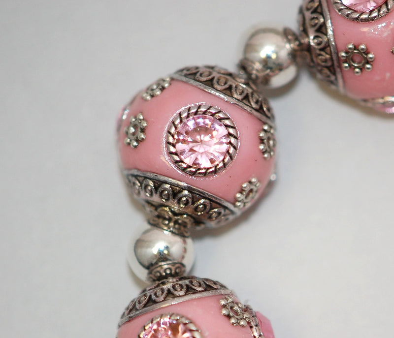 4 Unique Large LIGHT PINK Indonesian Clay Beads, Crystals and Bali Accents pol0077