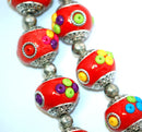 4 Unique Large BRIGHT RED Multicolor Indonesian Clay Beads, Seed Bead and Bali Accents pol0005
