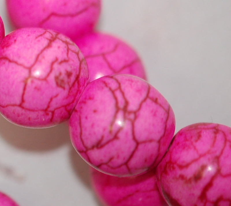 1 strand Synthetic Howlite Stone Beads ROUND Ball 10mm, HOT PINK how0193
