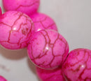 1 strand Synthetic Howlite Stone Beads ROUND Ball 4mm, HOT PINK how0226
