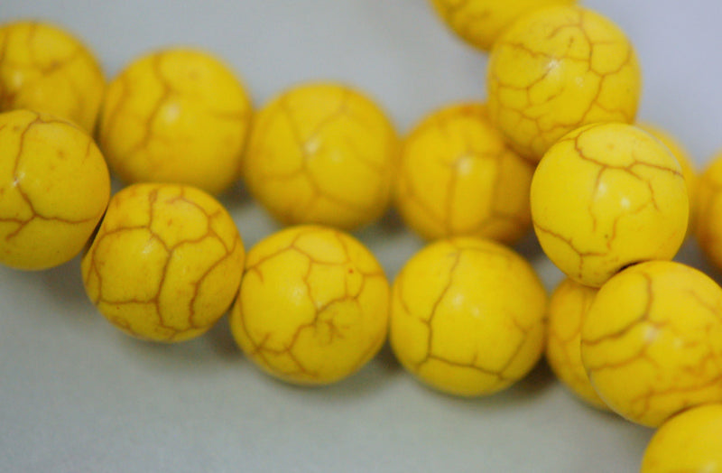 1 strand Synthetic Howlite Stone Beads ROUND Ball 8mm, LEMON YELLOW how0205