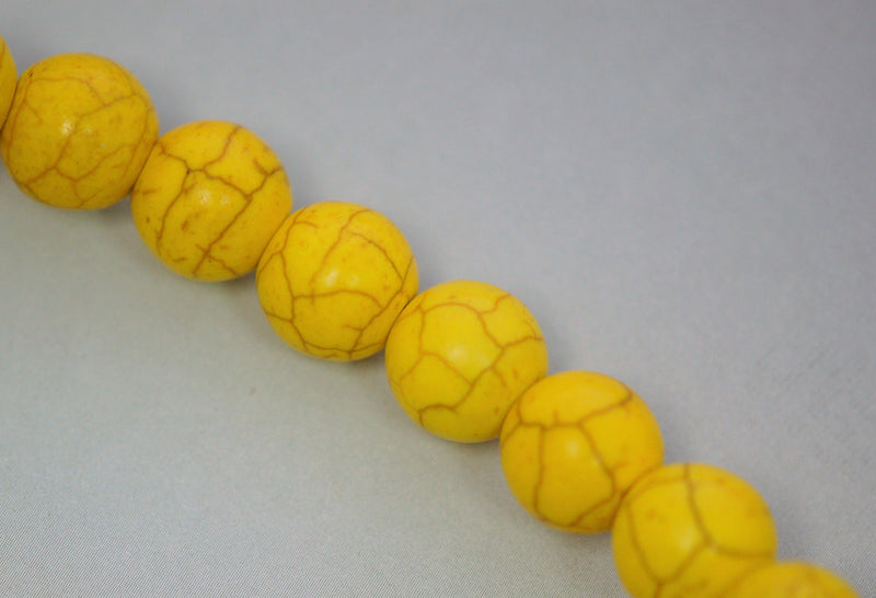 1 strand Synthetic Howlite Stone Beads ROUND Ball 12mm, LEMON YELLOW how0270