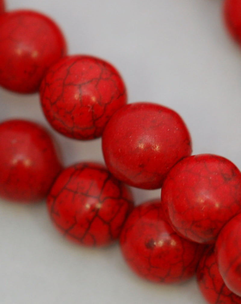 1 strand Synthetic Howlite Stone Beads ROUND Ball 8mm, CRIMSON RED how0207