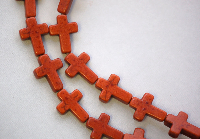 1 Strand, 24 beads . Small Stone Cross Beads in CHOCOLATE BROWN how0139
