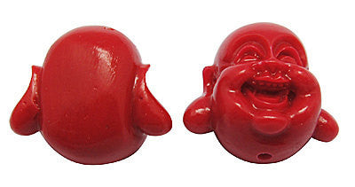 6 Small Buddha Head Beads 13mm   RED  bac0112