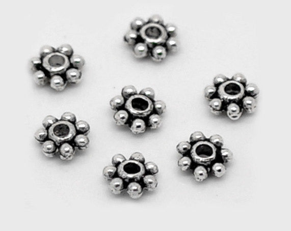 100 Silver Tone Pewter DAISY Spacer Beads  4mm  bulk package bme0128a