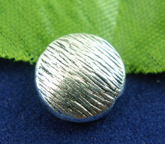 10 Silver Tone Pewter BRUSHED SILVER Circle Saucer Spacer Beads, 10mm  bme0013