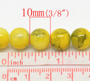 10mm YELLOW Round Glass Beads with Black Marble pattern, 40 beads,  bgl0290