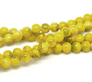10mm YELLOW Round Glass Beads with Black Marble pattern, 40 beads,  bgl0290