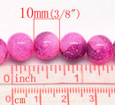40 Round Glass Beads, HOT PINK with purple marbeling, marble pattern, 10mm  bgl0691