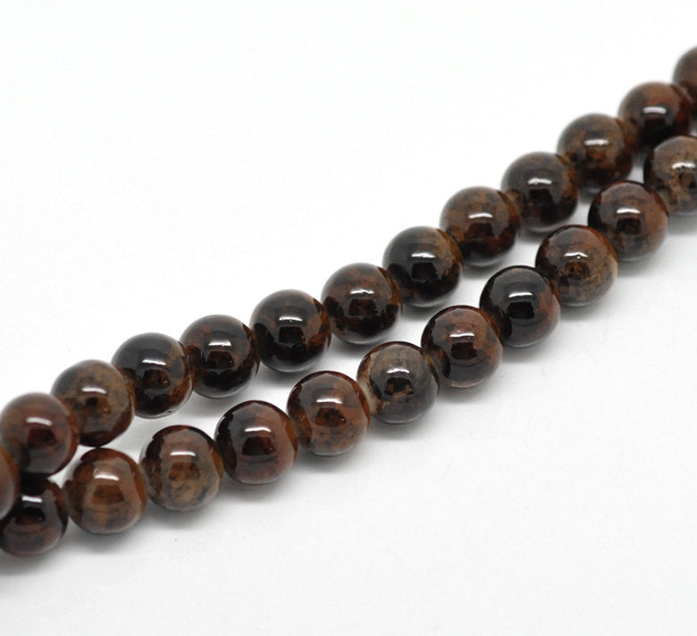 40 Round Glass Beads, CHOCOLATE BROWN with Black marbeling, marble pattern, 10mm  bgl0286