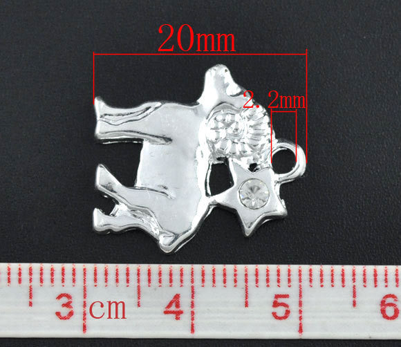 5 Bright Silver Plated ARIES Zodiac Charms with Rhinestone  chs1683