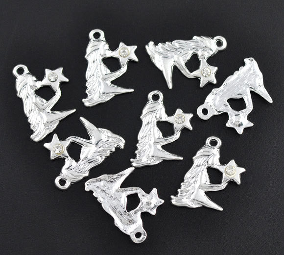 5 Bright Silver Plated VIRGO Zodiac Charms with Rhinestone  chs1685