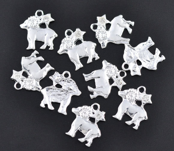 5 Bright Silver Plated ARIES Zodiac Charms with Rhinestone  chs1683