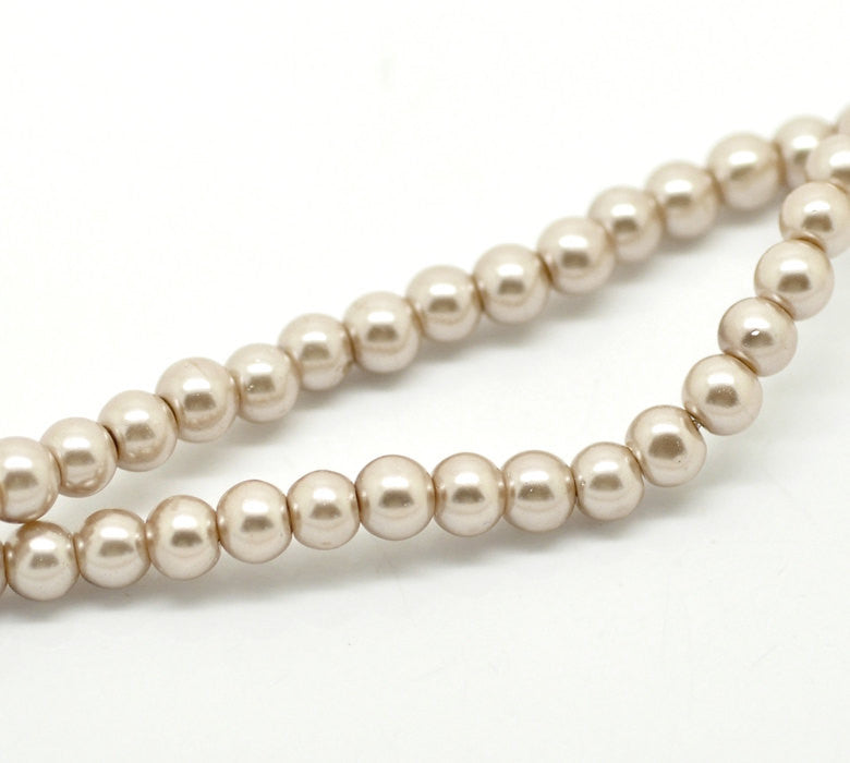 6mm LIGHT MUSHROOM Round Glass Pearls . long 32" strand . about 140 beads .  Bgl0422