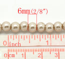 6mm LIGHT MUSHROOM Round Glass Pearls . long 32" strand . about 140 beads .  Bgl0422