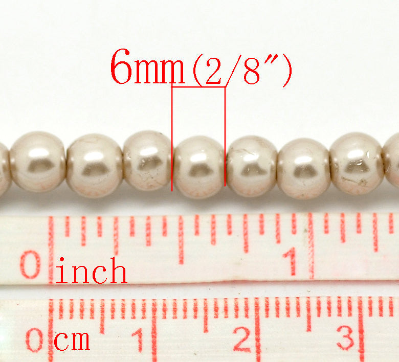 6mm LIGHT MUSHROOM Round Glass Pearls . long 32" strand . about 140 beads .  Bgl0422