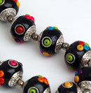 4 Unique Large JET BLACK Multicolor Indonesian Clay Beads, Seed Bead and Bali Accents pol0065