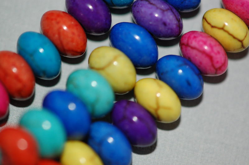 1 Strand Puffed RAINBOW Multi-Colored Howlite RONDELLE Gemstone Beads . 8x5mm how0266