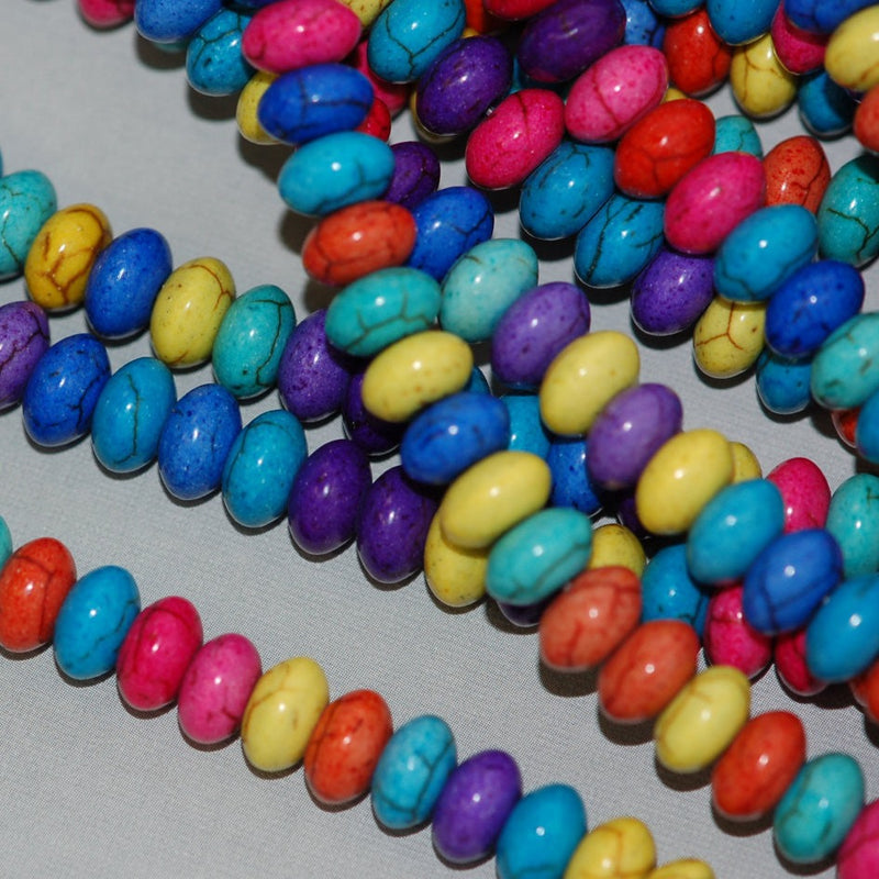 1 Strand Puffed RAINBOW Multi-Colored Howlite RONDELLE Gemstone Beads . 8x5mm how0266