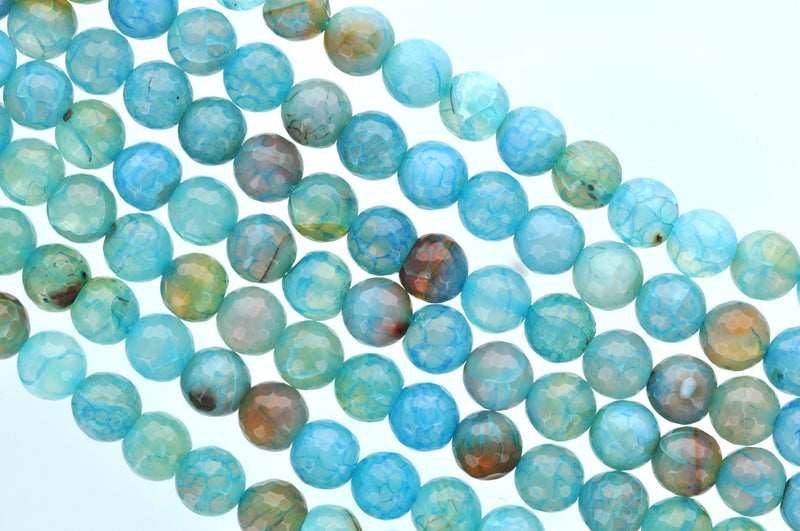 10mm Round FACETED Turquoise Ocean Blue AGATE Beads, full strand,  Natural Gemstones gag0042