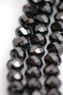 8mm x 6mm JET BLACK Crystal Glass Faceted Rondelle Beads . full strand, 45 beads  bgl0594
