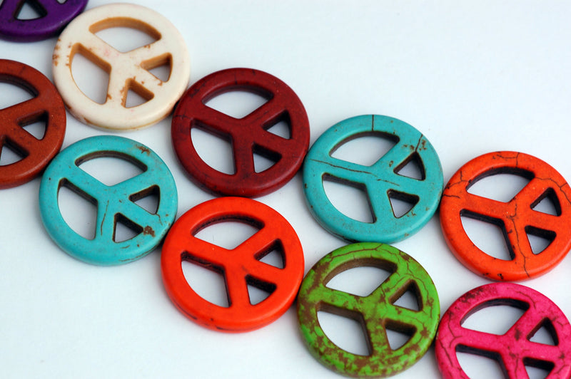 16" Strand Howlite PEACE Beads in Mixed Colors . 25mm . How0024