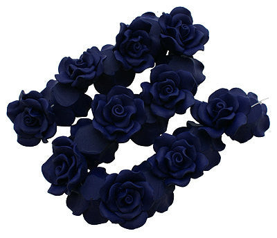 2 Large NAVY BLUE Polymer Clay Rose Beads pol0022